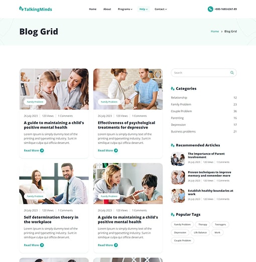 Blog Grid - Talking Minds – Psychotherapist PHP Template