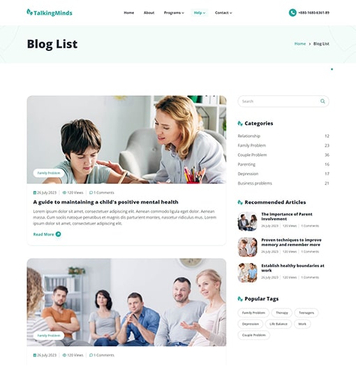 Blog List - Talking Minds – Psychotherapist PHP Template