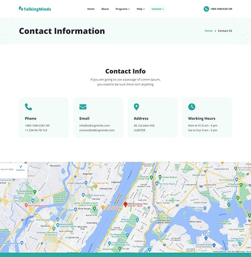 Contact Information - Talking Minds – Psychotherapist PHP Template
