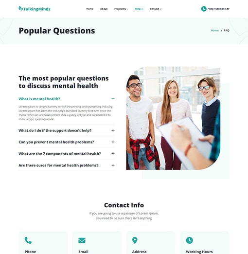 F.A.Q. - Talking Minds – Psychotherapist PHP Template