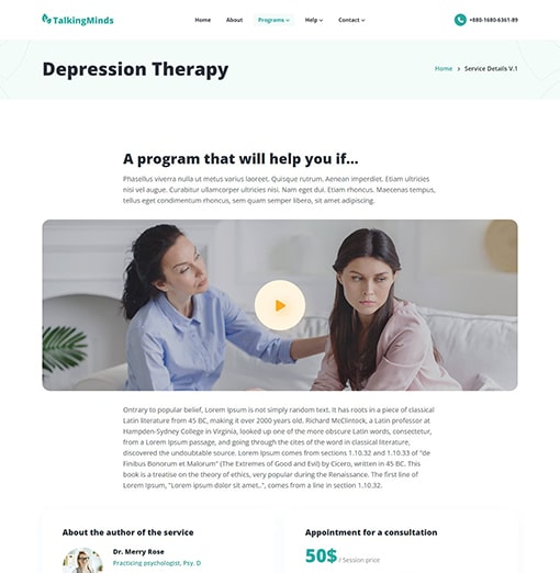 Programs Details 1 - Talking Minds – Psychotherapist PHP Template