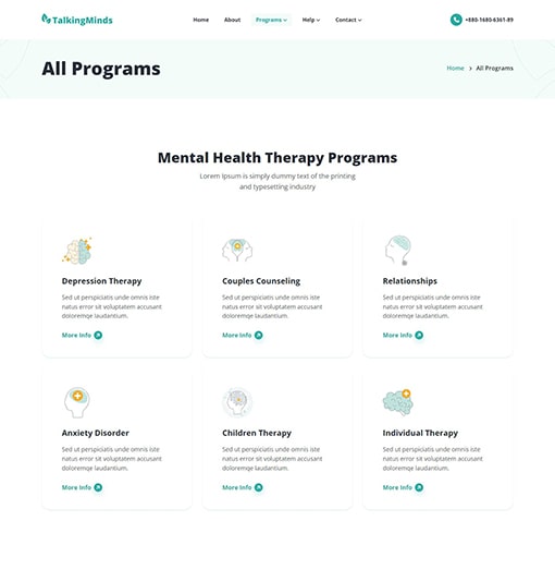 All Programs - Talking Minds – Psychotherapist PHP Template