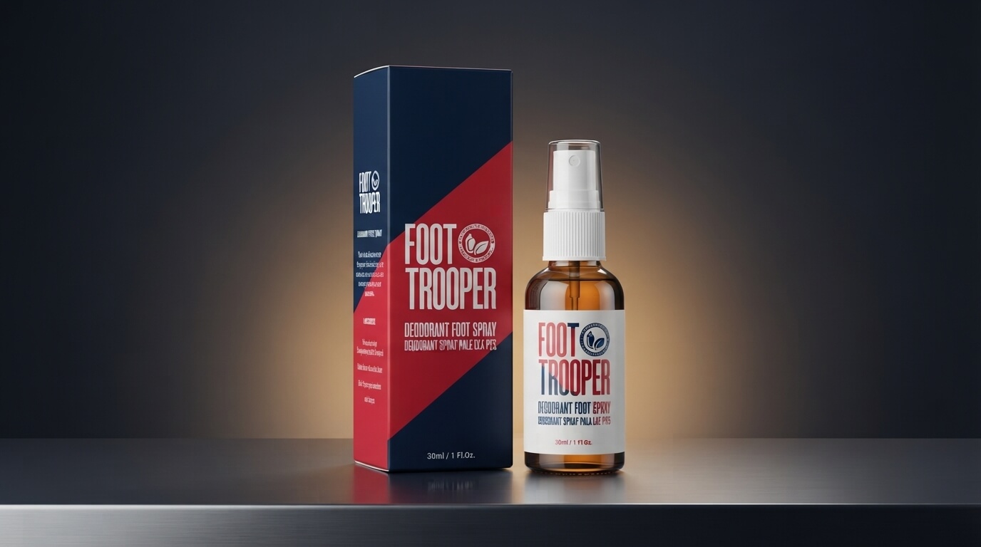 foot trooper review: A person applying Foot Trooper spray to their feet to prevent sweat and bacterial infections.