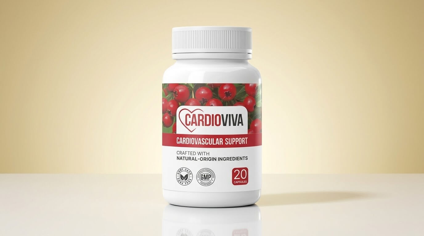 CardioViva Review : A bottle of CardioViva SK capsules designed for natural blood pressure stabilization and cardiovascular support.