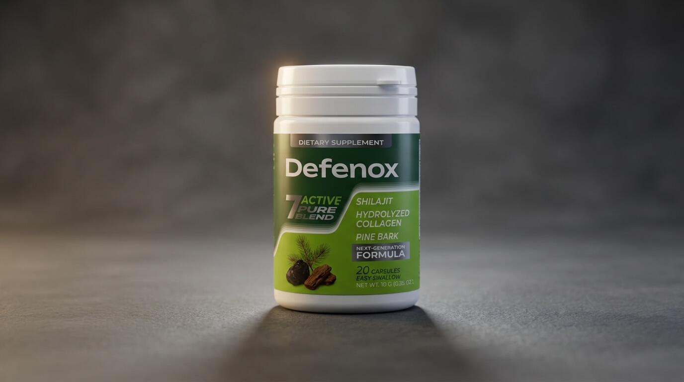 Defenox Review : The premium Defenox packaging showcasing its natural formulation for eliminating prostate pain and boosting male vitality.