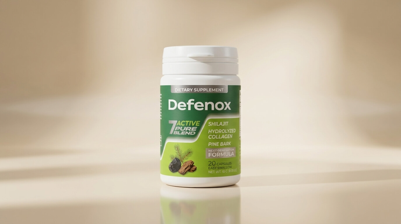 Defenox Review : Defenox supplement placed next to medical charts demonstrating improved prostate health and reduced pelvic inflammation.