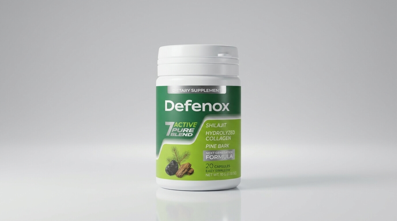 Defenox Review : A realistic bottle of Defenox capsules designed for effective prostatitis treatment and male health restoration.