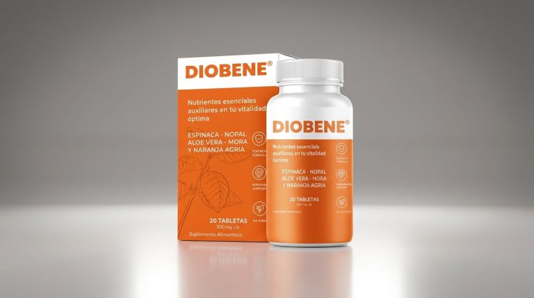 Diobene Revisar:Frasco oficial del suplemento Diobene para el control natural de la diabetes tipo 2 con extracto de opuntia.