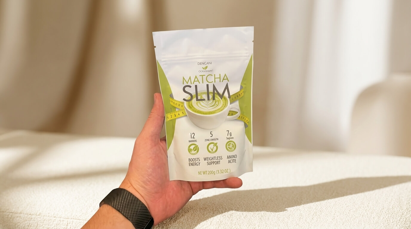 A happy and fit woman holding a cup of Matcha Slim after successfully transforming her body and boosting her metabolism.