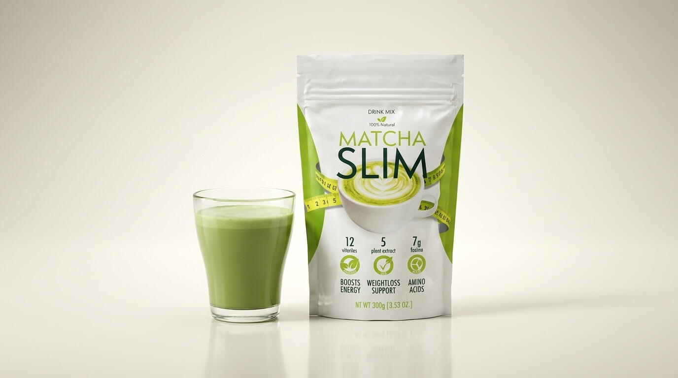 Matcha Slim Review: A detailed view of Matcha Slim ingredients including premium matcha powder, taurine, and citric acid extract.