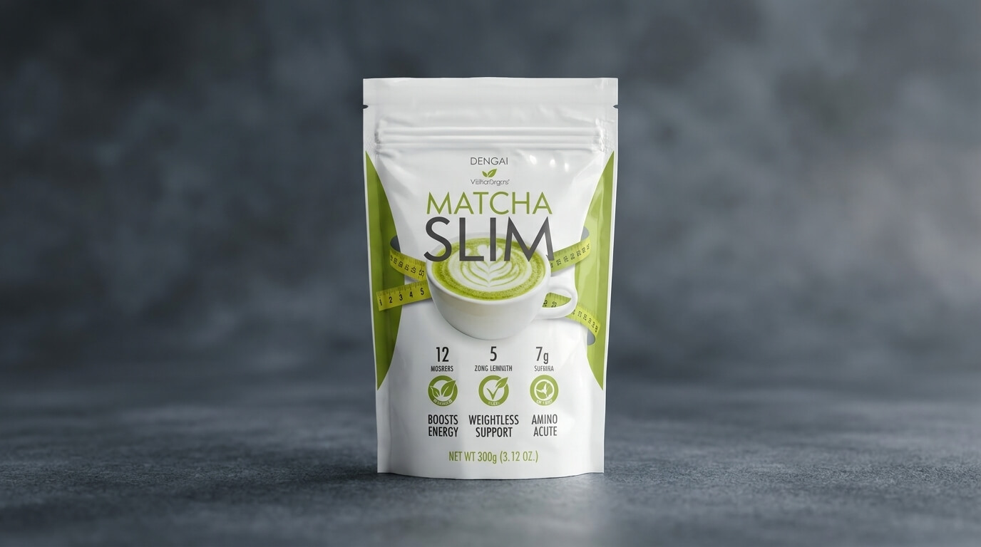 Matcha Slim Review: A fresh, vibrant cup of Matcha Slim green tea next to healthy, natural ingredients for effective weight loss.