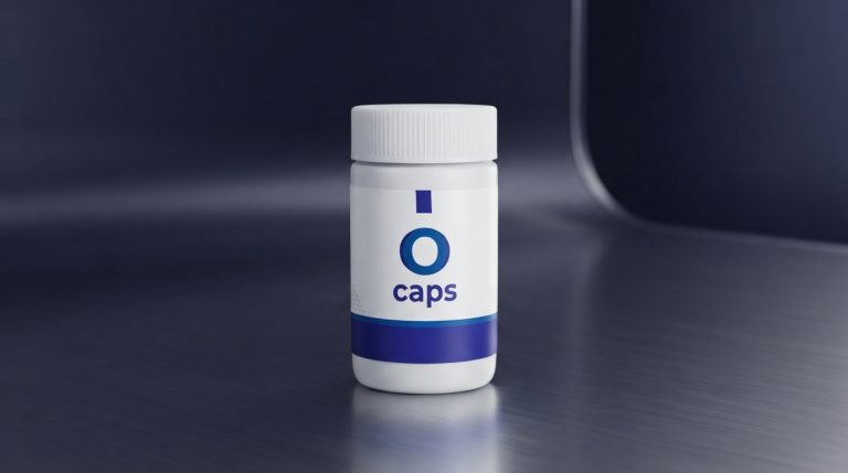 O Caps Рецензија: Pakovanje O Caps kapsula za prirodnu obnovu vida na stolu pored svežeg povrća.