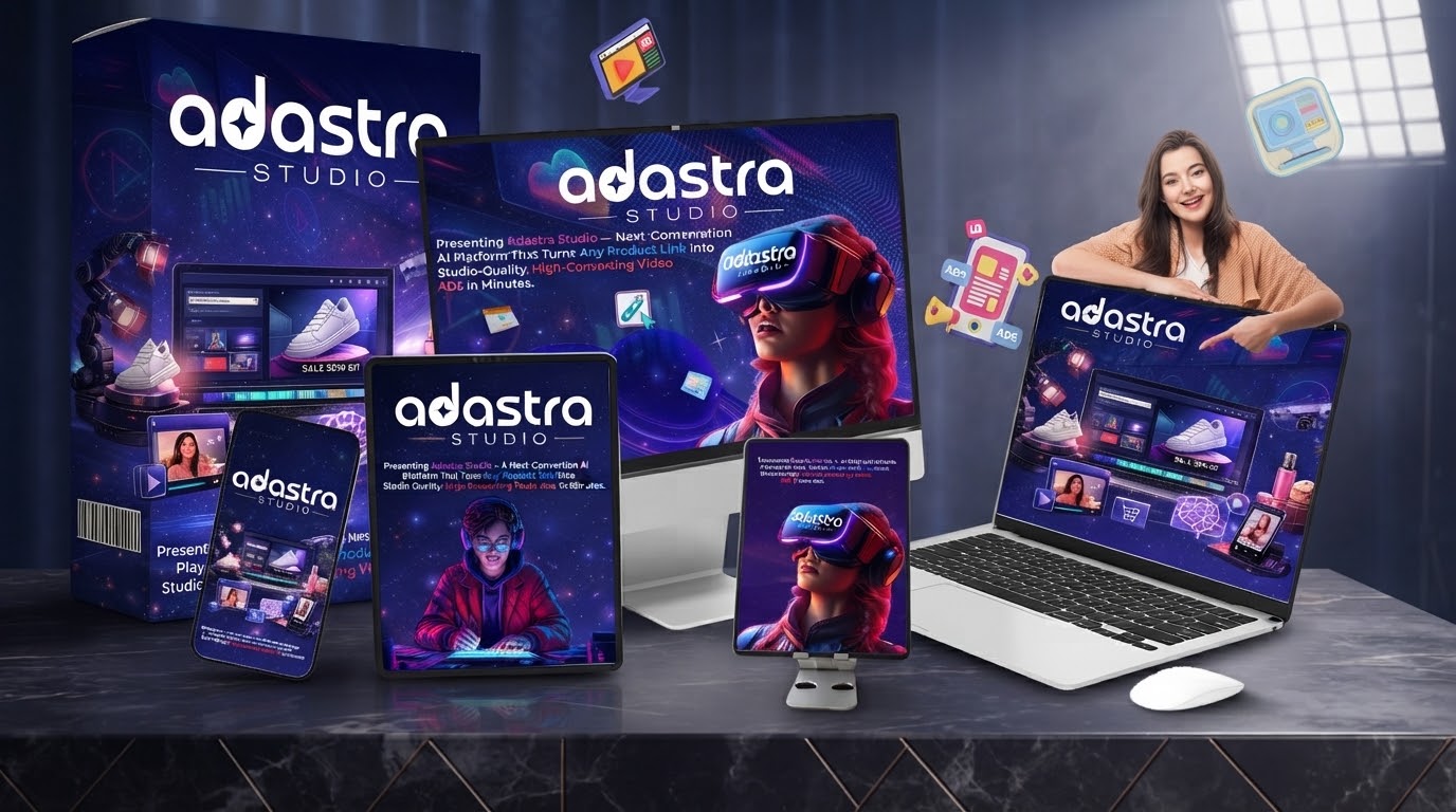 Adastra Studio Review: A professional marketer using Adastra Studio to convert a product URL into a high-quality sales video instantly.