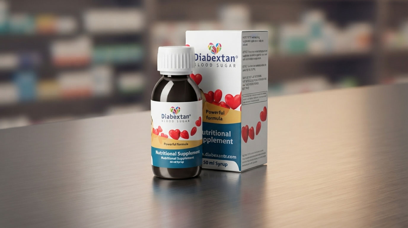 Diabextan Review: Professional bottle of Diabextan herbal syrup for blood sugar regulation and insulin support.