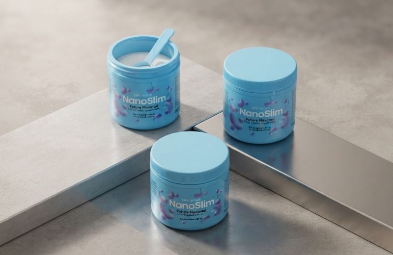 Nano Slim recensione: Flacone di Nano Slim circondato da estratti naturali di erbe e frutti per il dimagrimento.