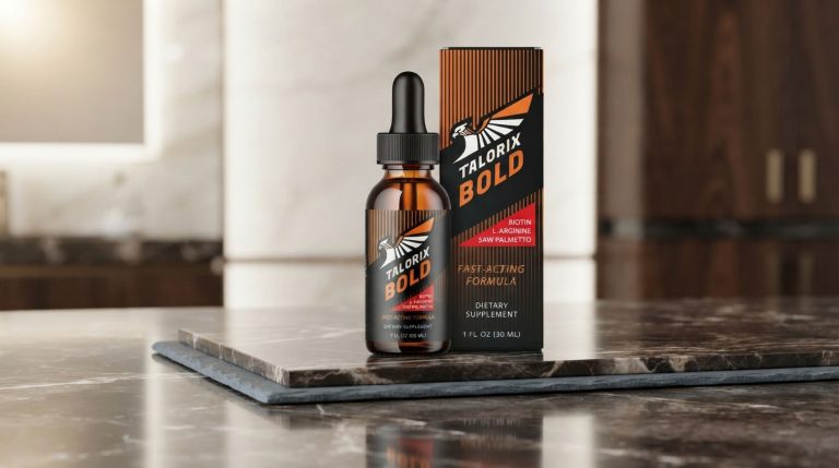 Talorix Bold Review: Το μπουκάλι Talorix Bold σε ένα σύγχρονο περιβάλλον υγείας που συμβολίζει την ανδρική δύναμη.