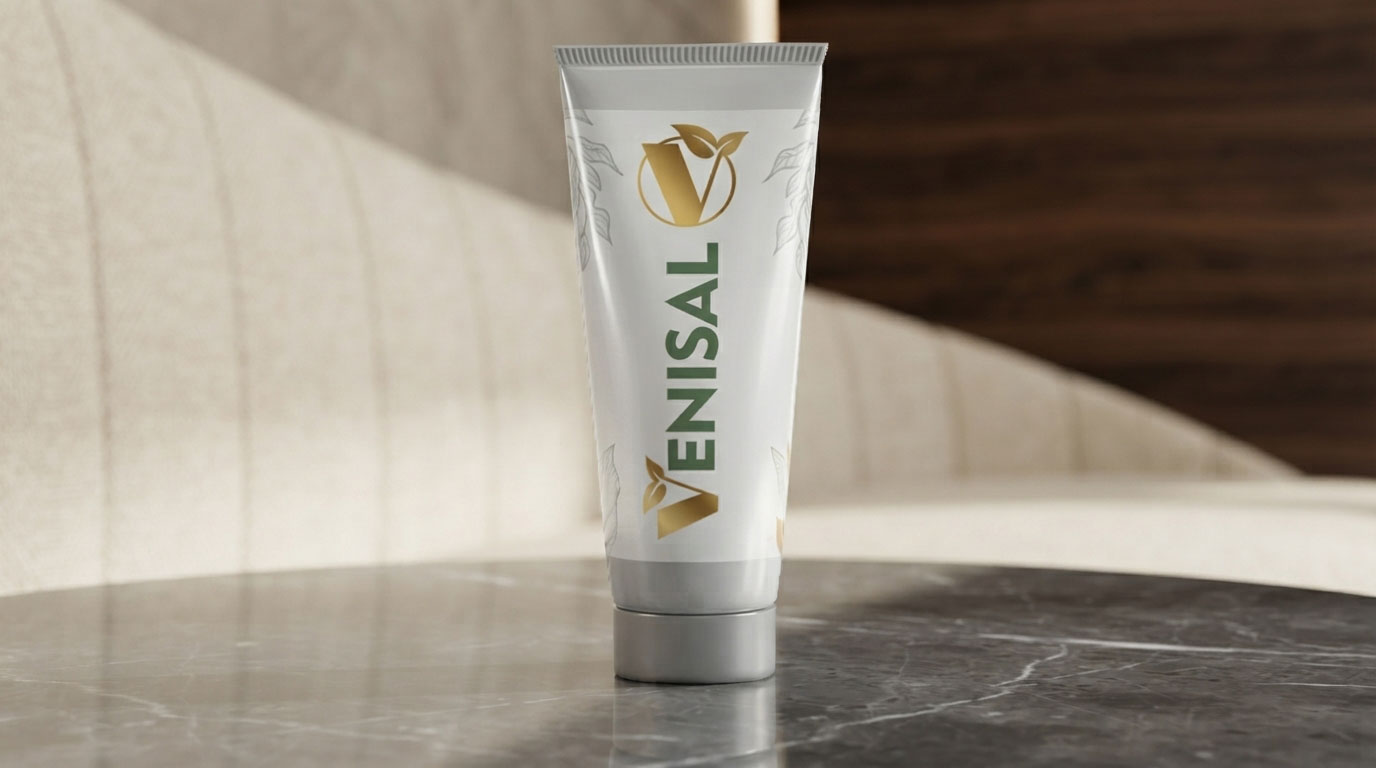 Venisal Gel Review: Venisal gel za vene prikazan pored lekovitog bilja za bolju cirkulaciju